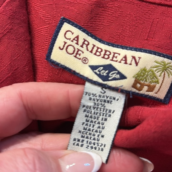 Caribbean Joe button down rayon shirt textured collared red front pocket size S - Picture 12 of 16